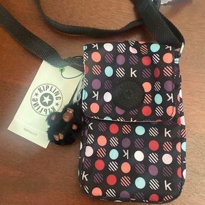 🐒🆕Kipling - Tissy Phone Case Crossbody, K Multi Dots Red